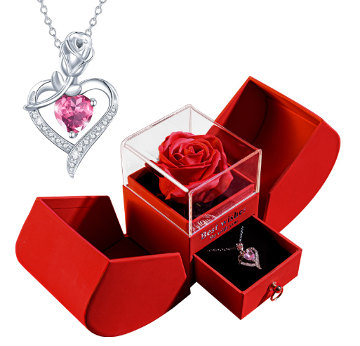 White Gold Necklace with Real Rose