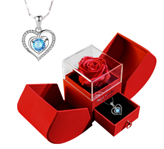 White Gold Necklace with Real Rose