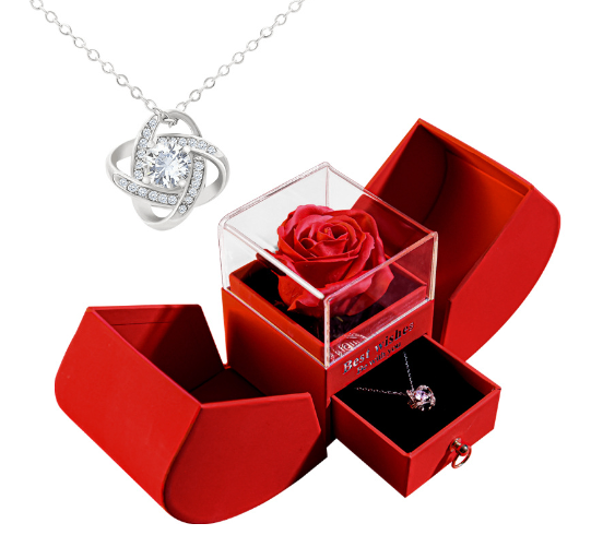 White Gold Necklace with Real Rose