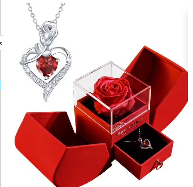 White Gold Necklace with Real Rose