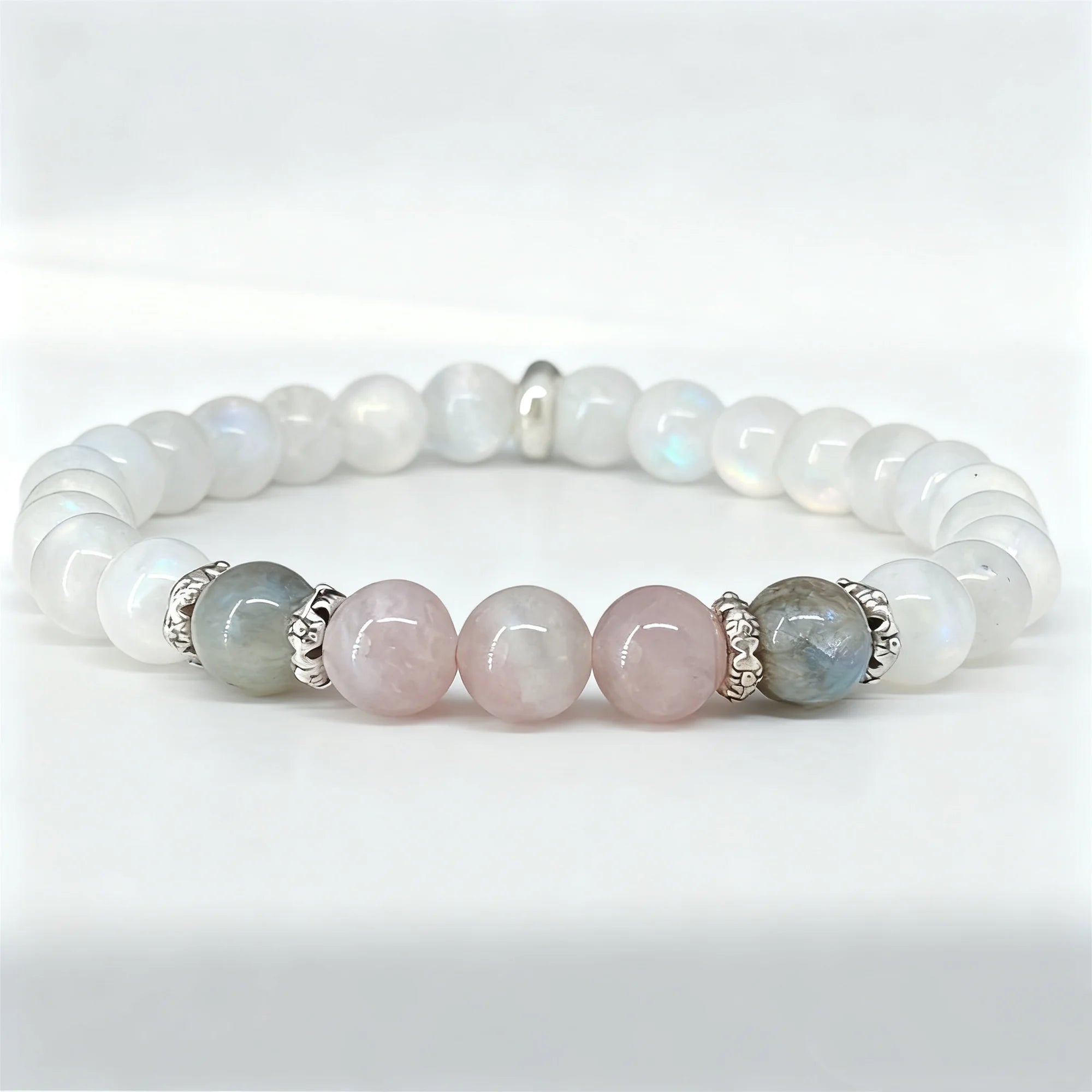 moonlight white jade, Labradorite and Rose quarts bracelets